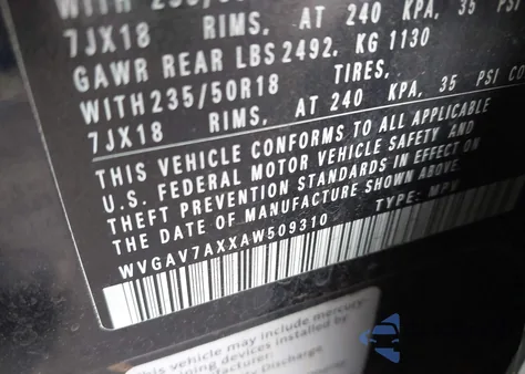 2010 Volkswagen Tiguan Sel z USA, uszkodzony, nr VIN WVGAV7AXXAW509310